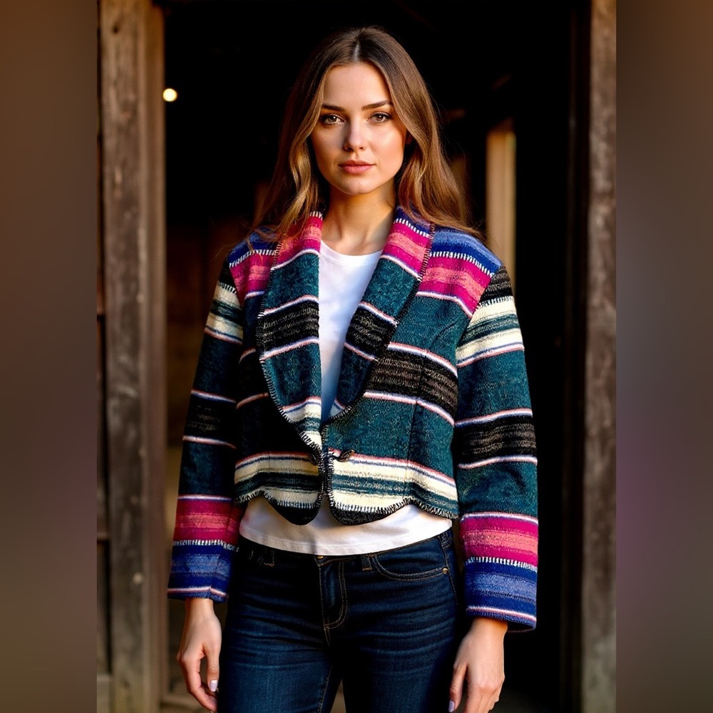 Vintage 90’s Circle T Southwestern Blanket Cropped Blazer